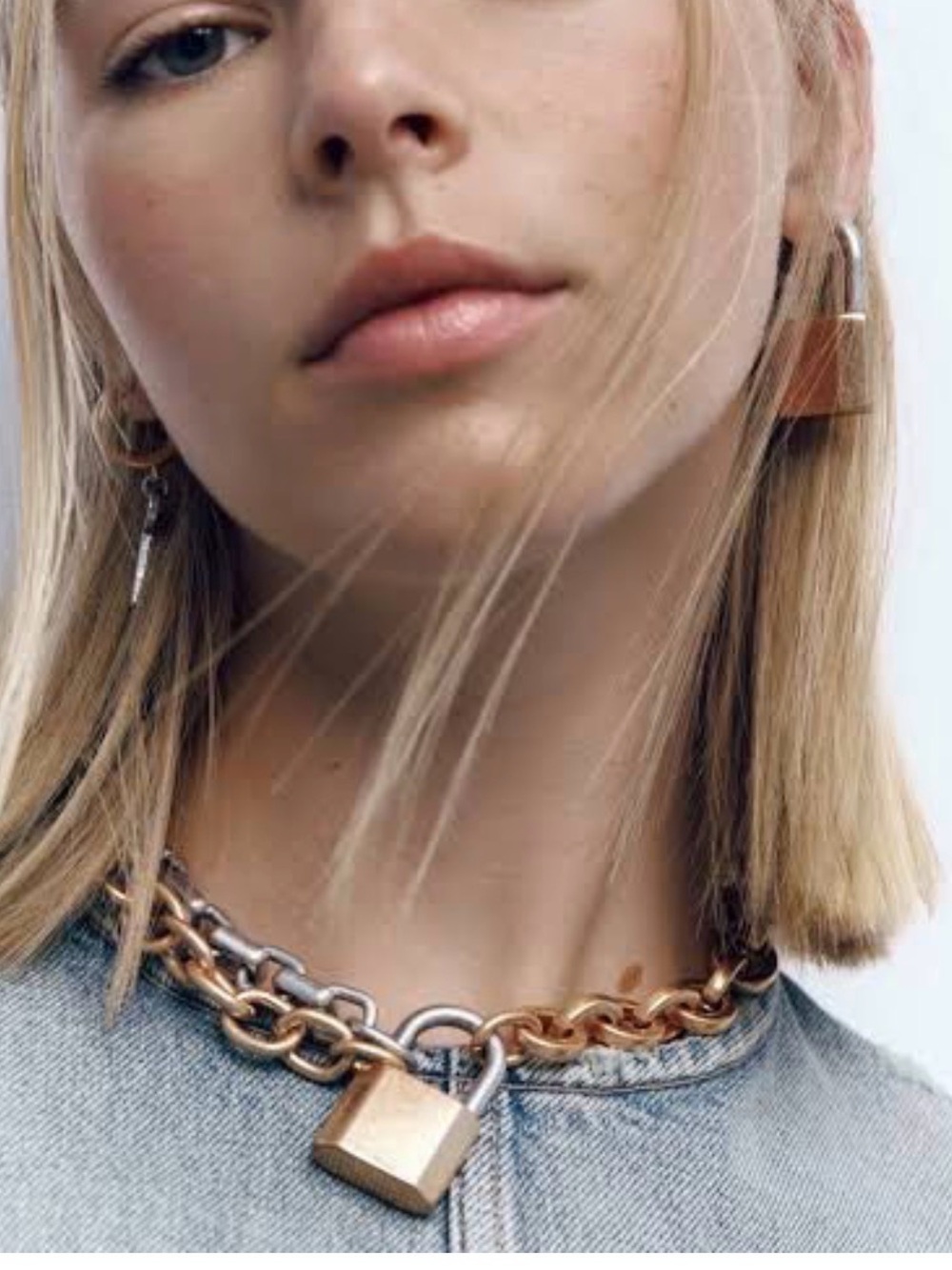 Zara Padlock Chain Necklace Two-Tone Gold and Silver